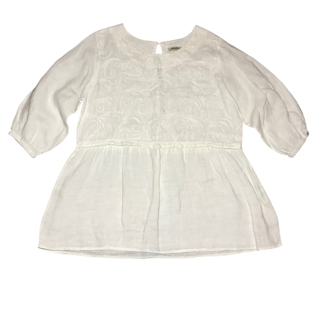 Alessia Pacini Womens White Linen Embroidered Peplum Tunic Top Made in Italy L